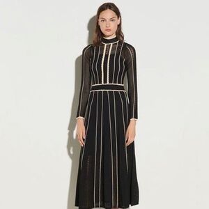 Long knit black and cream dress long sleeve high neck